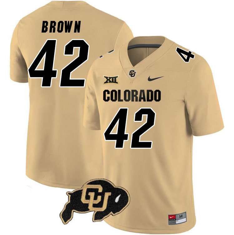 Colorado Buffaloes #42 Jeremiah Brown Big 12 Conference College Football Jerseys Stitched Sale-Gold
